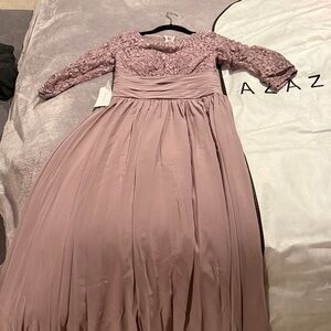Azazie Dusty Rose Lace Long Sleeve Dress
